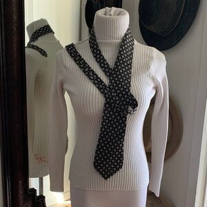 Giorgio Armani Black and White Silk Patterned Tie Scarf